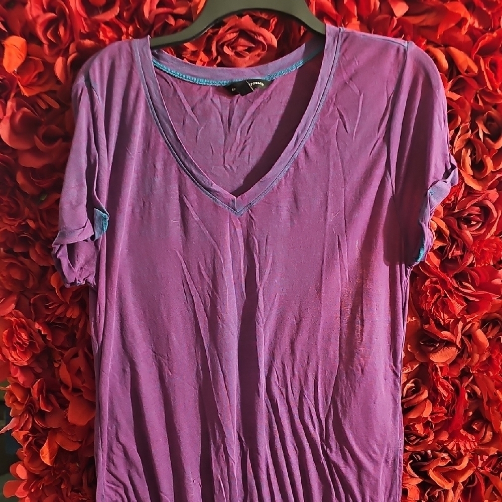 Rock & Republic Purple V-Neck Hi Lo Women's Sheer Tshirt Size Large